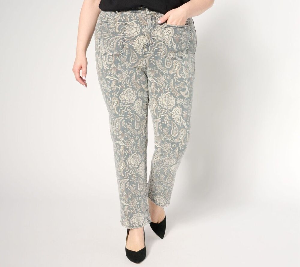 LOGO by Lori Goldstein Relaxed Straight Paisley Pront Denim Jeans Womens 14P